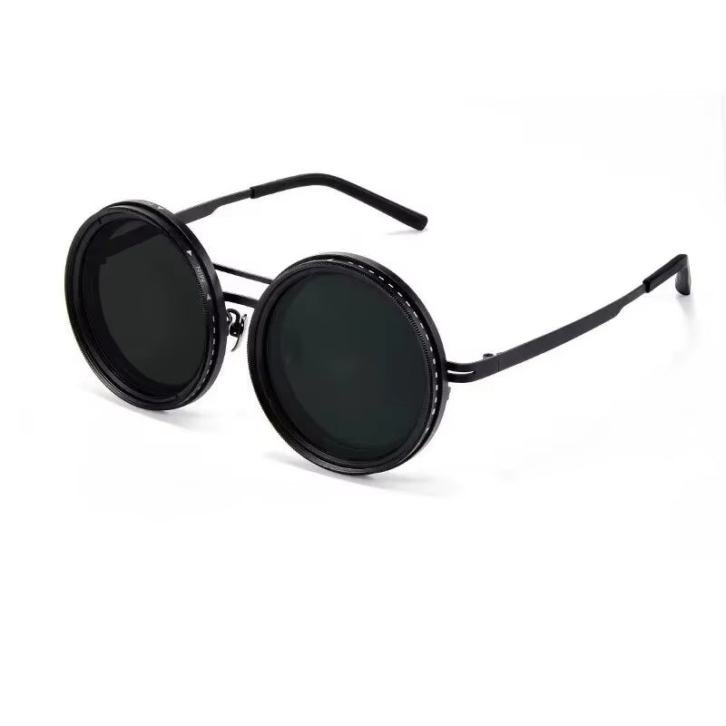 Handmade ND9 Adjustable Dimming Sunglasses Retro Punk round Men'S Outdoor Fishing UV400 Polarized Driving Sunglasses for Women