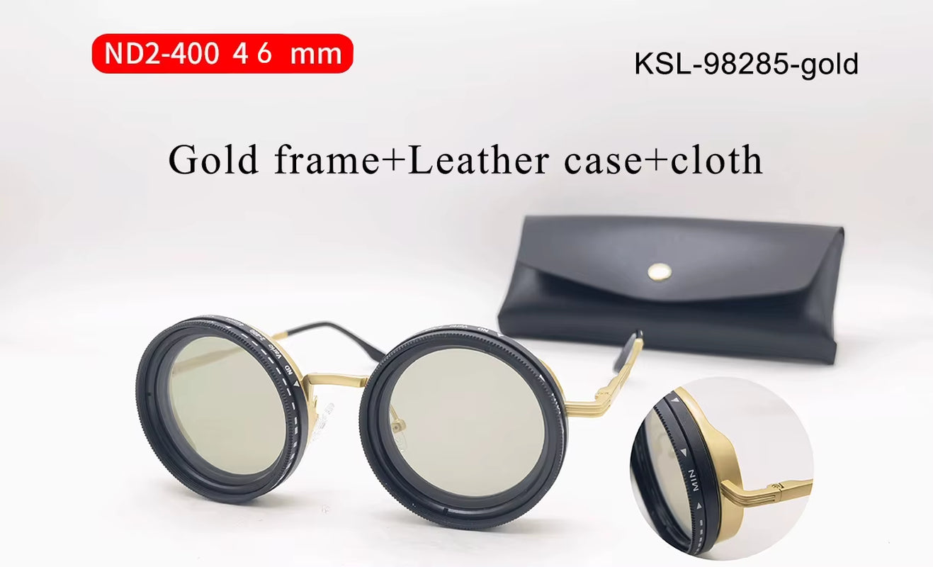 Handmade ND9 Adjustable Dimming Sunglasses Retro Punk round Men'S Outdoor Fishing UV400 Polarized Driving Sunglasses for Women