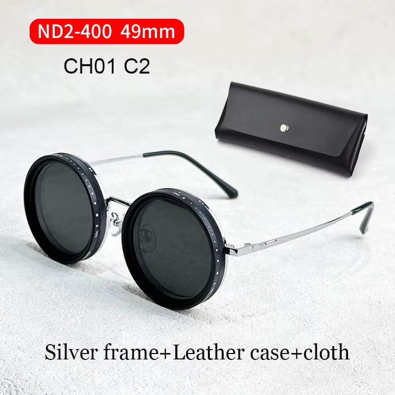 Handmade ND9 Adjustable Dimming Sunglasses Retro Punk round Men'S Outdoor Fishing UV400 Polarized Driving Sunglasses for Women